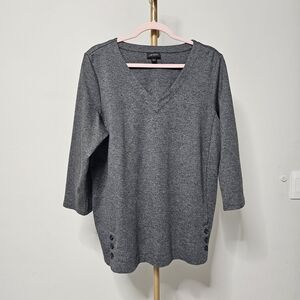 J. Jill Heather Gray V-Neck Tunic with Button Details